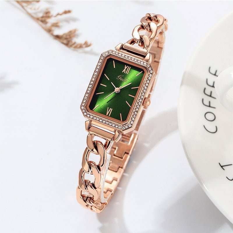 Luxury Rhinestone Denim With Small Green Watch - AMIR BAGS INDIA PRIVATE LIMITED