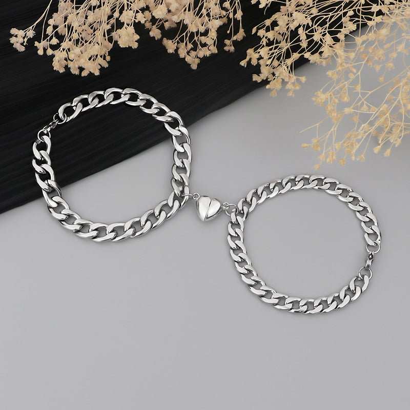 Magnetic Stainless Steel Heart Charm Couple Bracelet - AMIR BAGS INDIA PRIVATE LIMITED