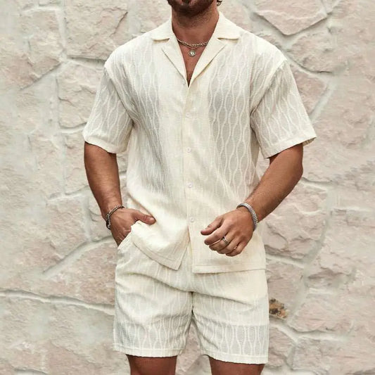 Men Tracksuits Summer Fashion Solid Loose Casual Two Pieces Lapel Button Shirt Shorts Beach Holiday All - match Outfits Male - AMIR BAGS INDIA PRIVATE LIMITED