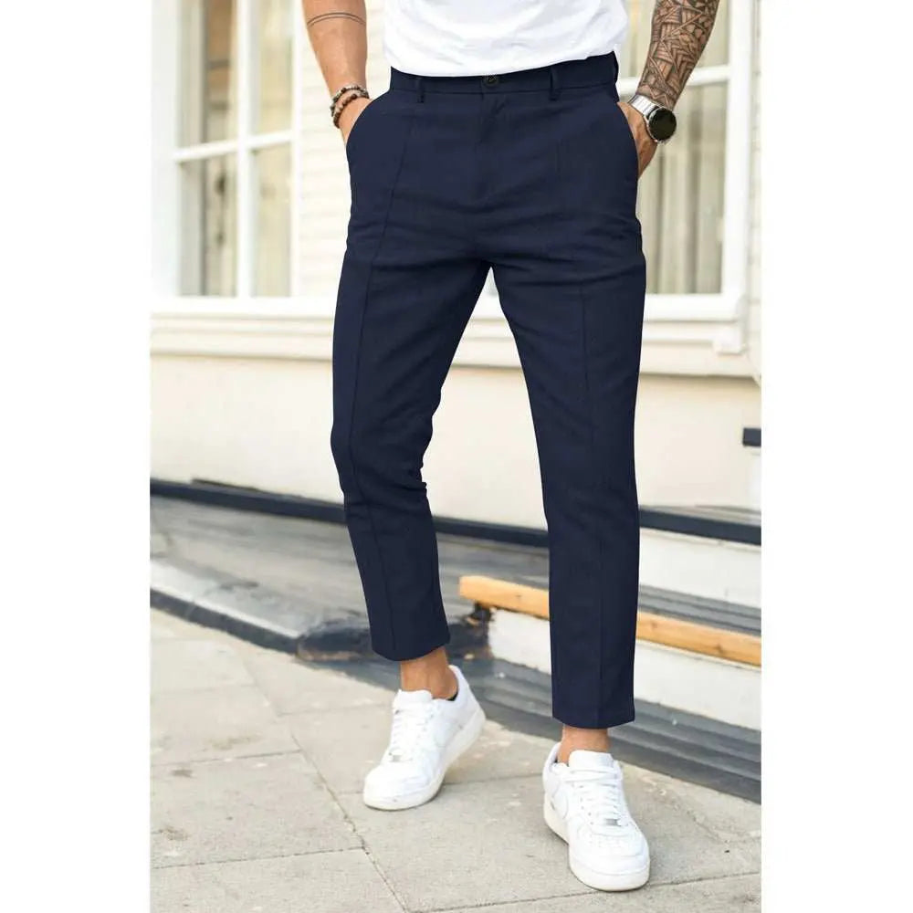 Men's Double Fold Line Solid Color Casual Suit PantsProduct information:Color: light gray, dark gray, black, dark red, dark green, dark blue Style: pencil pants/leggings Fabric name: Cotton Applicable scenarios: LeisuDropshipmanAMIR BAGS INDIA PRIVATE LIMITEDnull
