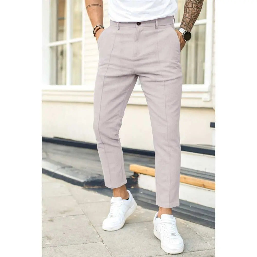 Men's Double Fold Line Solid Color Casual Suit PantsProduct information:Color: light gray, dark gray, black, dark red, dark green, dark blue Style: pencil pants/leggings Fabric name: Cotton Applicable scenarios: LeisuDropshipmanAMIR BAGS INDIA PRIVATE LIMITEDnull