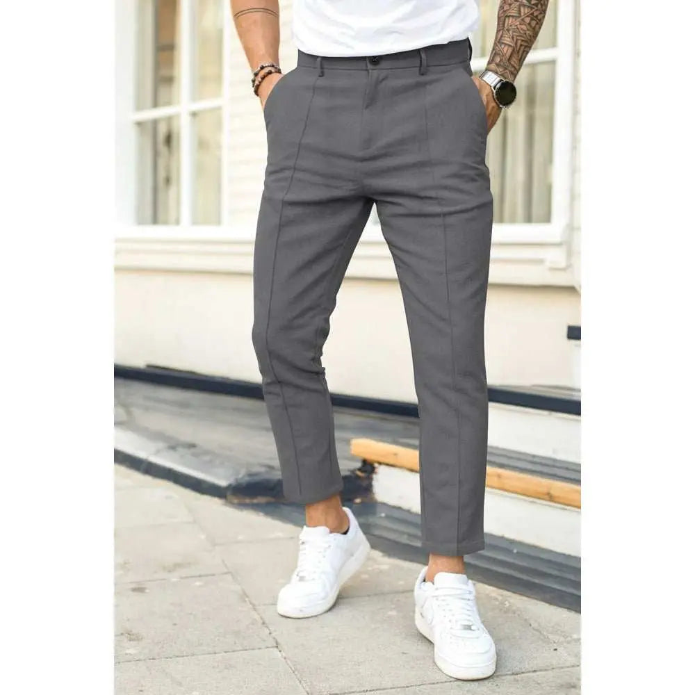 Men's Double Fold Line Solid Color Casual Suit PantsProduct information:Color: light gray, dark gray, black, dark red, dark green, dark blue Style: pencil pants/leggings Fabric name: Cotton Applicable scenarios: LeisuDropshipmanAMIR BAGS INDIA PRIVATE LIMITEDnull