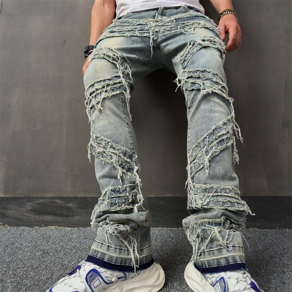 Men's Fashion Cat Beard Sewing Cloth Loose Wide Leg PantsProduct information:Elastic: medium elastic Size: XS,S,M,L,XL,XXL Fabric name: denim Applicable scenarios: Leisure Main fabric composition: Cotton Applicable Gender:DropshipmanAMIR BAGS INDIA PRIVATE LIMITEDnull