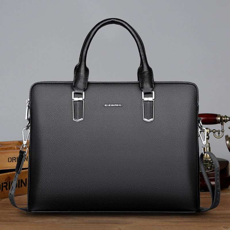 Men's Handbag Double Pull Large Capacity Business Computer Bag Authentic Leather Tactile Feel - AMIR BAGS INDIA PRIVATE LIMITED