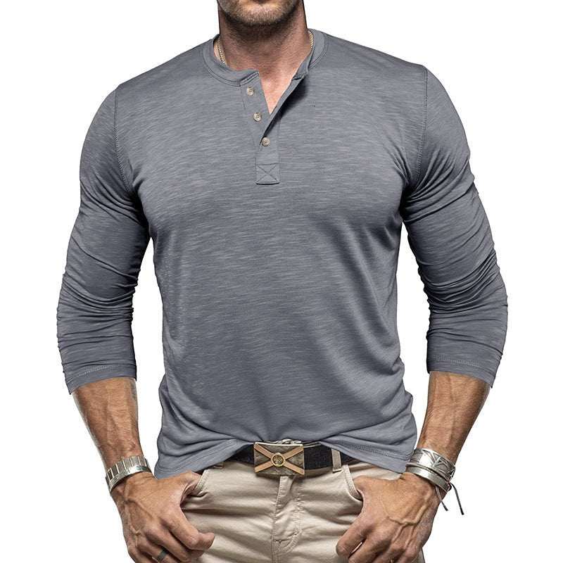 Men's Long - sleeved Henry Collar T-shirt - AMIR BAGS INDIA PRIVATE LIMITED