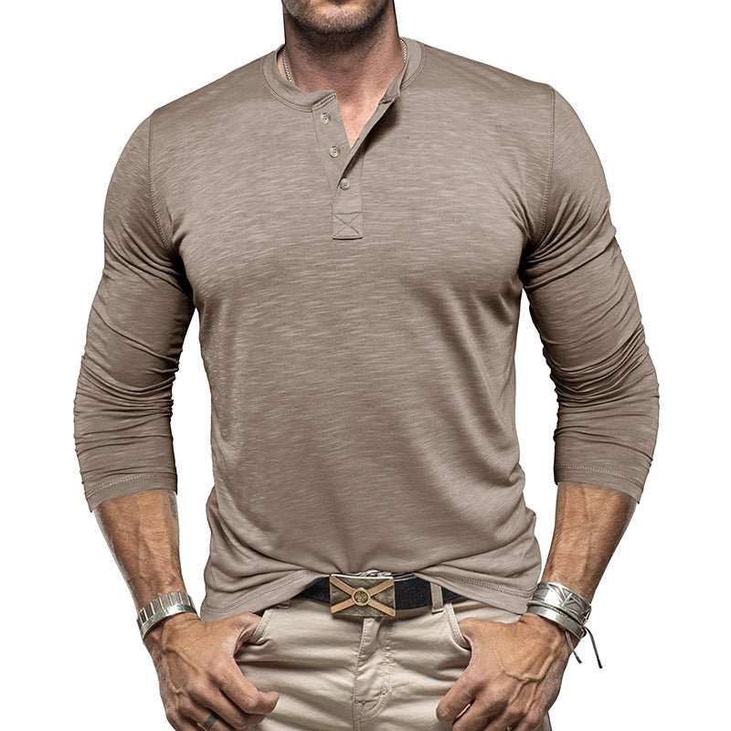 Men's Long - sleeved Henry Collar T-shirt - AMIR BAGS INDIA PRIVATE LIMITED