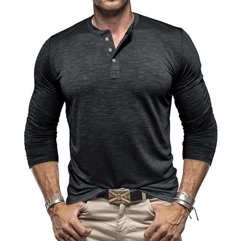 Men's Long - sleeved Henry Collar T-shirt - AMIR BAGS INDIA PRIVATE LIMITED