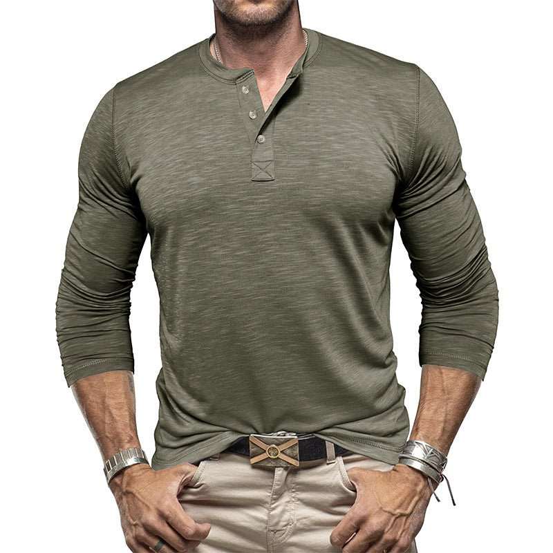 Men's Long - sleeved Henry Collar T-shirt - AMIR BAGS INDIA PRIVATE LIMITED