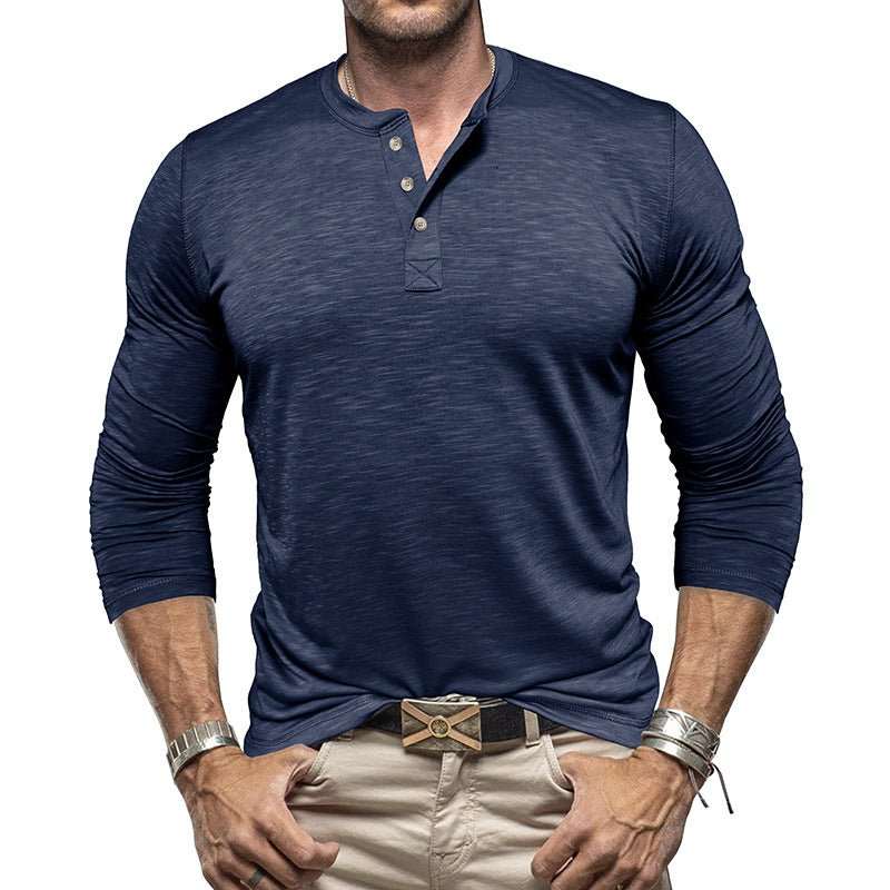 Men's Long - sleeved Henry Collar T-shirt - AMIR BAGS INDIA PRIVATE LIMITED