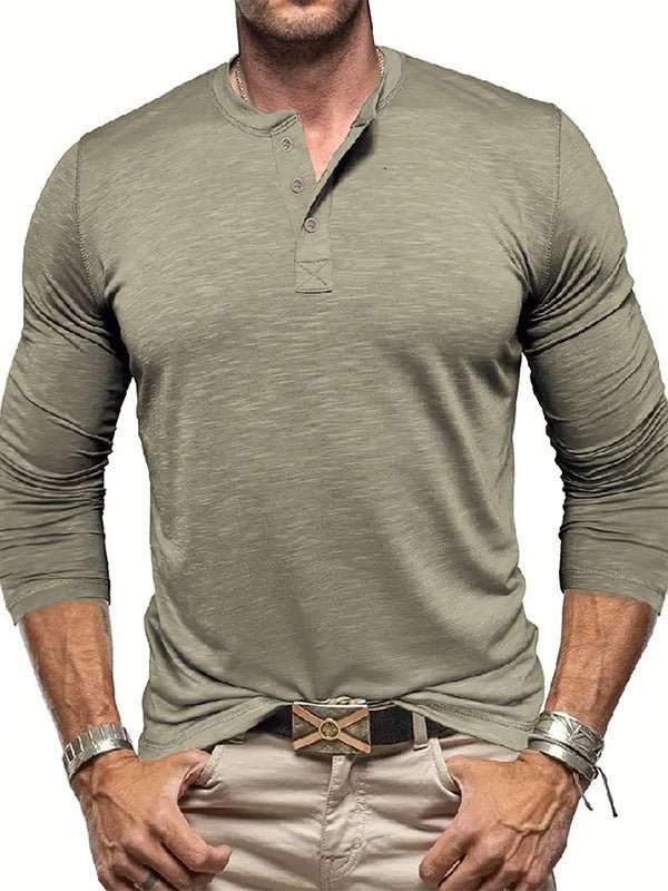 Men's Long - sleeved Henry Collar T-shirt - AMIR BAGS INDIA PRIVATE LIMITED