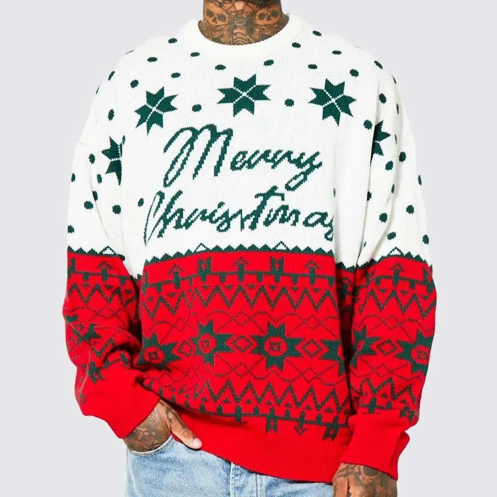 Men's New Fashion Knitted Jacquard Loose Round Neck Pullover Sweater For Autumn And Winter And Christmas - AMIR BAGS INDIA PRIVATE LIMITED