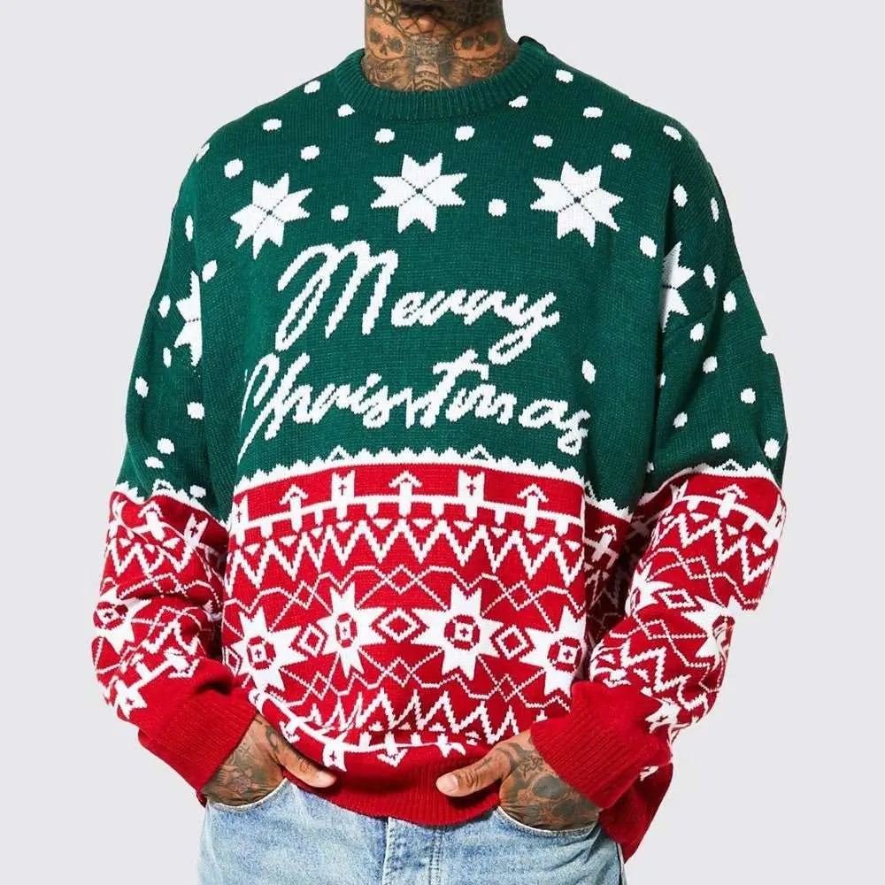 Men's New Fashion Knitted Jacquard Loose Round Neck Pullover Sweater For Autumn And Winter And Christmas - AMIR BAGS INDIA PRIVATE LIMITED