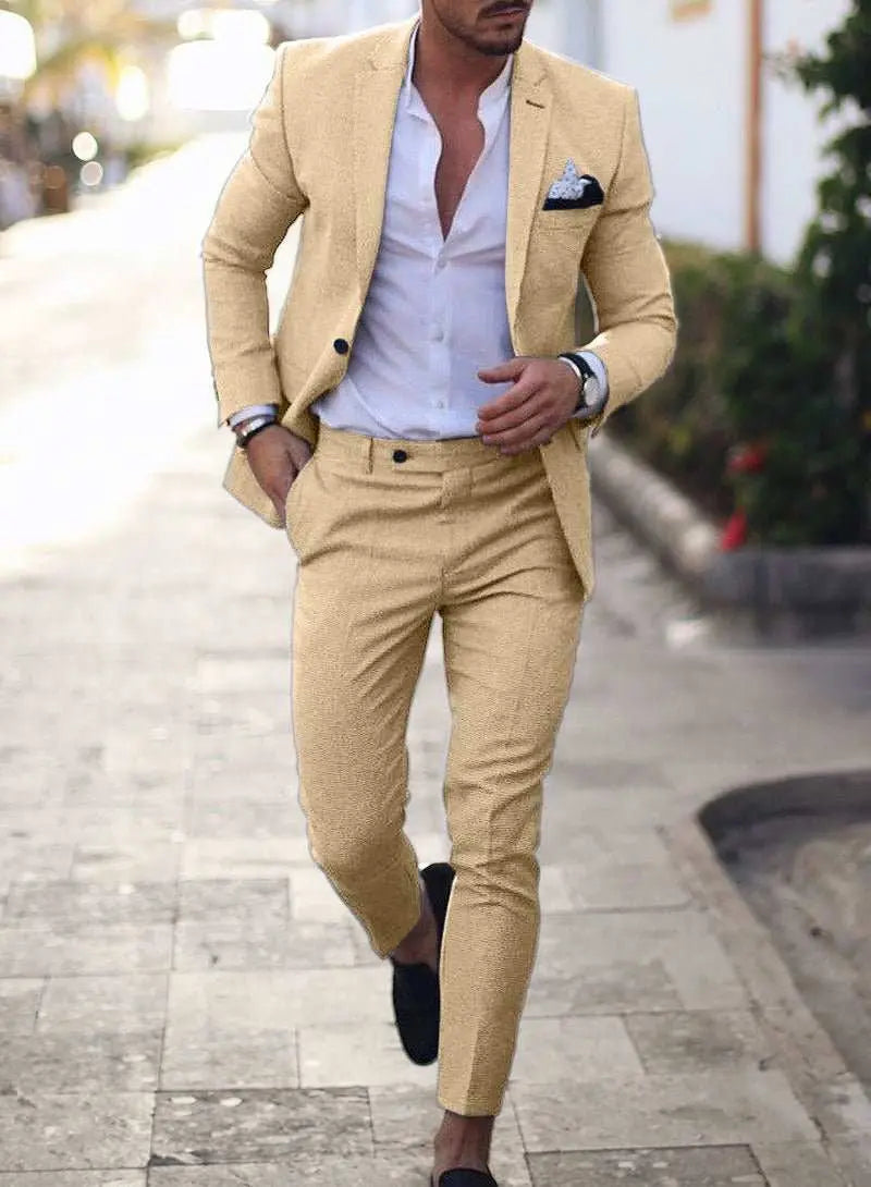 Men's Plus Size Two-piece SuitProduct information:Thickness: regularFabric name: hemp blendColor: yellow, sky blue, light blue, khaki, light pink, light green, dark blueMain fabric composition: lDropshipmanAMIR BAGS INDIA PRIVATE LIMITEDnull