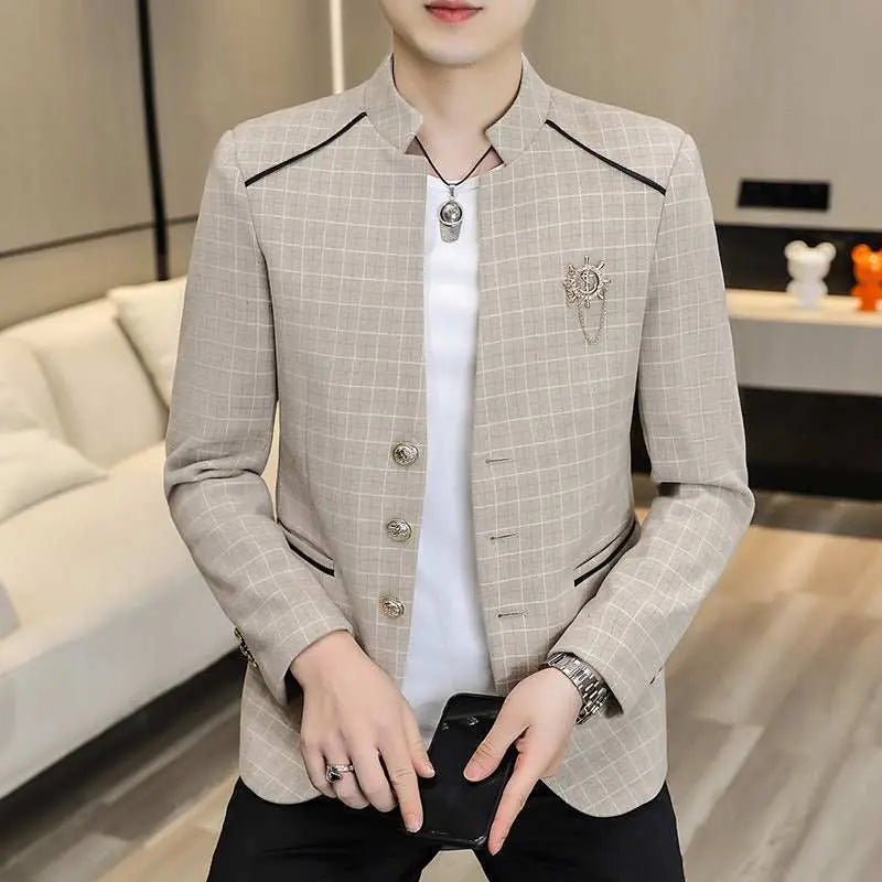 Men's Suit Leisure Suit Trendy Coat MenProduct information:Pattern: Plaid Pocket Style: bag cover seam pocket Color: brown/gray/khaki/light green Size: M/L/XL/XXL/3XL/4XL Style: slim fit Lining compositioDropshipmanAMIR BAGS INDIA PRIVATE LIMITEDnull