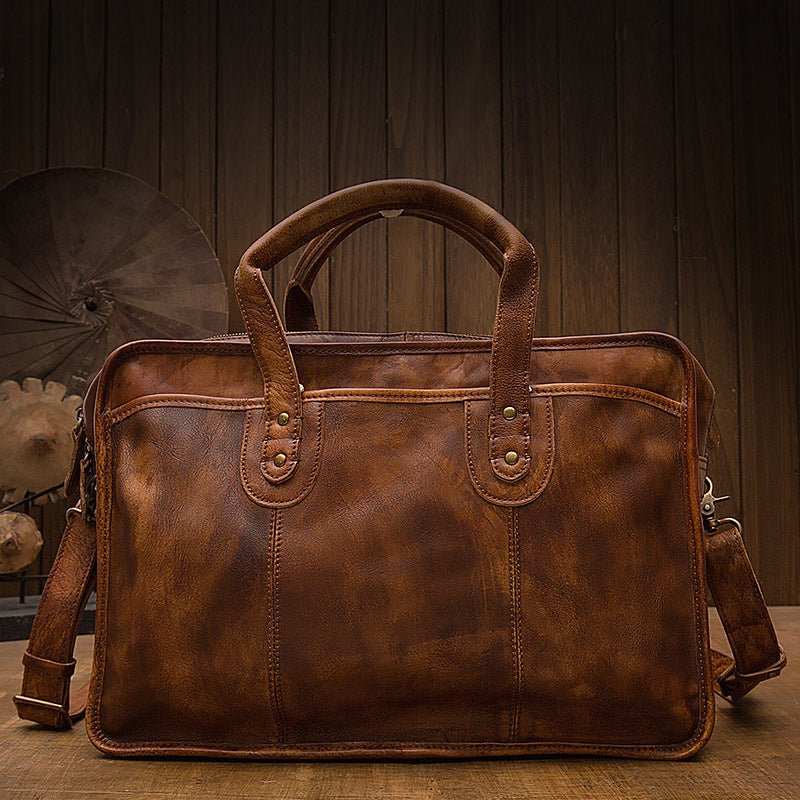 Men's Vintage First Layer Leather Travel Briefcase - AMIR BAGS INDIA PRIVATE LIMITED