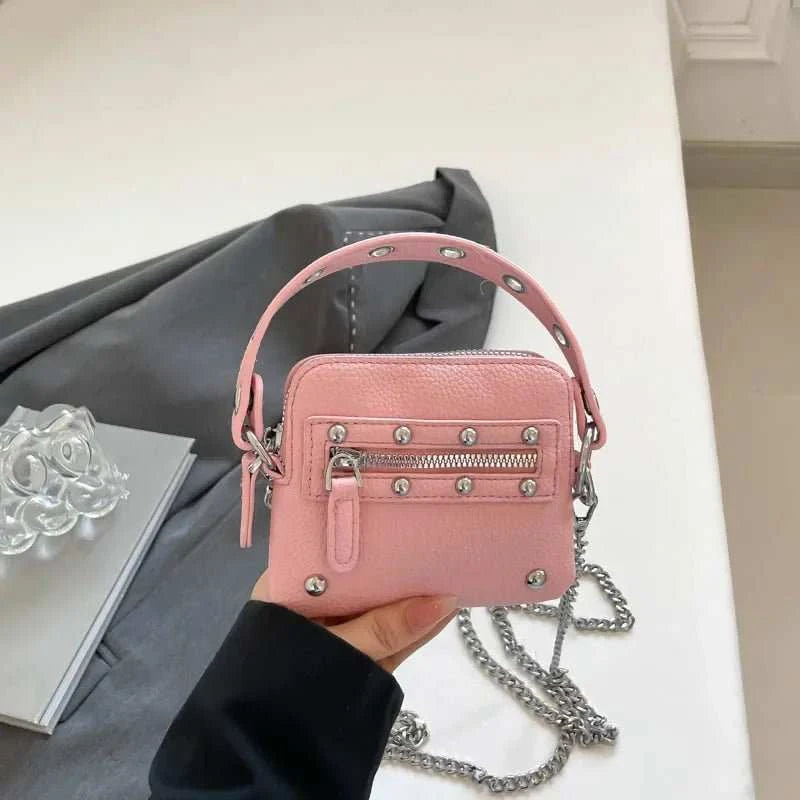 Mini Sling Bag Fashion Dress Accessory Punk Style Casual Crossbody Chest Bag Zipper Mini Mobile Phone Bag Underarm Purse - AMIR BAGS INDIA PRIVATE LIMITED