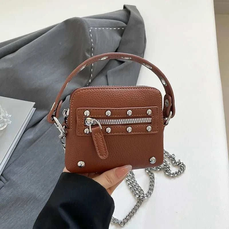 Mini Sling Bag Fashion Dress Accessory Punk Style Casual Crossbody Chest Bag Zipper Mini Mobile Phone Bag Underarm Purse - AMIR BAGS INDIA PRIVATE LIMITED