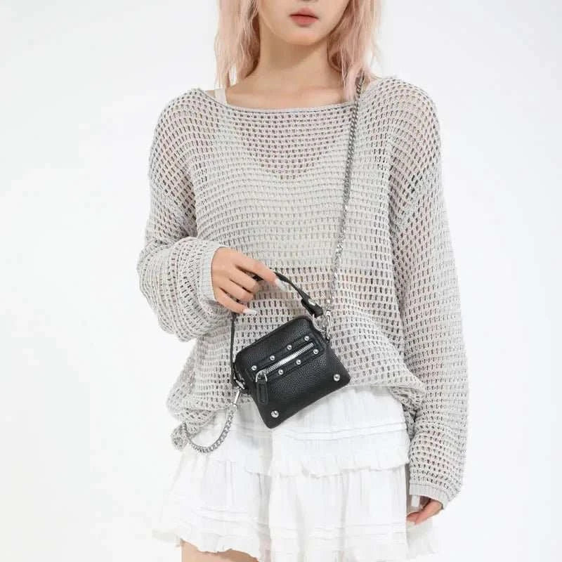 Mini Sling Bag Fashion Dress Accessory Punk Style Casual Crossbody Chest Bag Zipper Mini Mobile Phone Bag Underarm Purse - AMIR BAGS INDIA PRIVATE LIMITED
