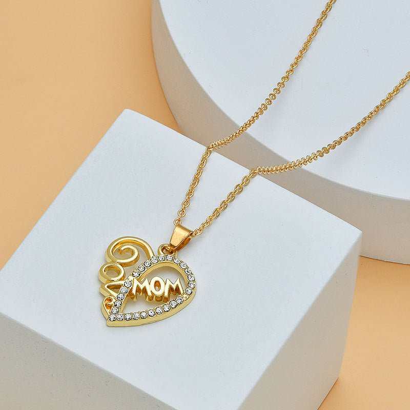 Mother's Day Mom Heart Shape With Diamond Letter Necklace For Women Fine Jewelry Women Accessories Fashion Jewelry - AMIR BAGS INDIA PRIVATE LIMITED