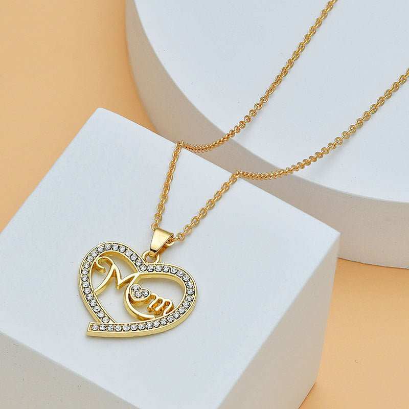 Mother's Day Mom Heart Shape With Diamond Letter Necklace For Women Fine Jewelry Women Accessories Fashion Jewelry - AMIR BAGS INDIA PRIVATE LIMITED
