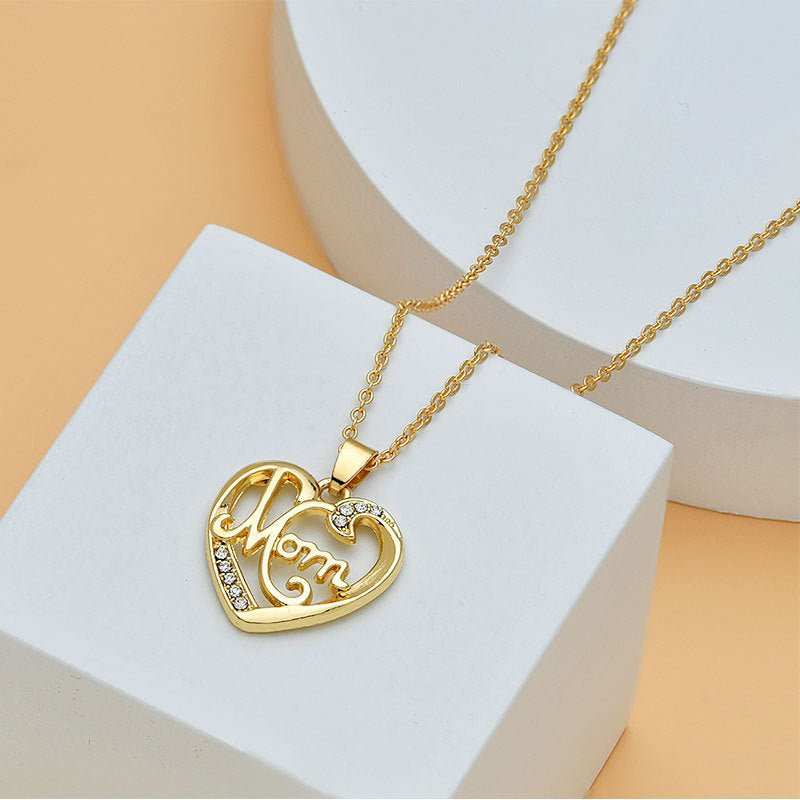Mother's Day Mom Heart Shape With Diamond Letter Necklace For Women Fine Jewelry Women Accessories Fashion Jewelry - AMIR BAGS INDIA PRIVATE LIMITED