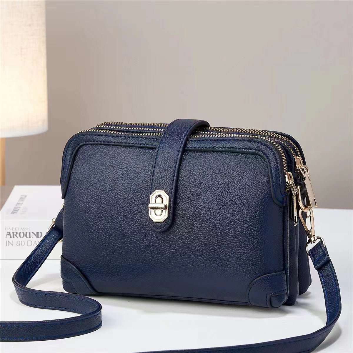 Multi - layer Lychee Pattern Simple Texture Soft Leather Western Style Multi - functional Shoulder Crossbody Small Square Bag - AMIR BAGS INDIA PRIVATE LIMITED