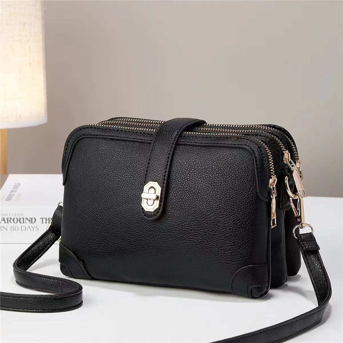 Multi - layer Lychee Pattern Simple Texture Soft Leather Western Style Multi - functional Shoulder Crossbody Small Square Bag - AMIR BAGS INDIA PRIVATE LIMITED