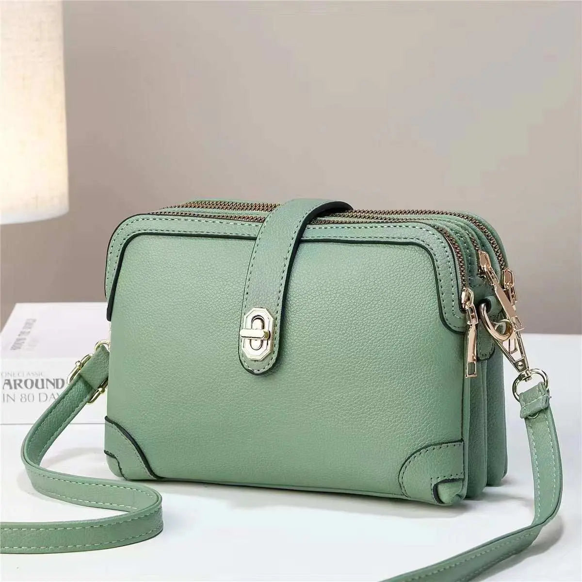 Multi - layer Lychee Pattern Simple Texture Soft Leather Western Style Multi - functional Shoulder Crossbody Small Square Bag - AMIR BAGS INDIA PRIVATE LIMITED