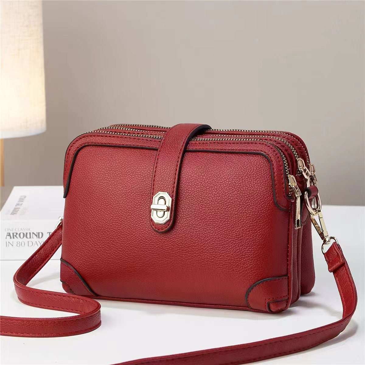 Multi - layer Lychee Pattern Simple Texture Soft Leather Western Style Multi - functional Shoulder Crossbody Small Square Bag - AMIR BAGS INDIA PRIVATE LIMITED
