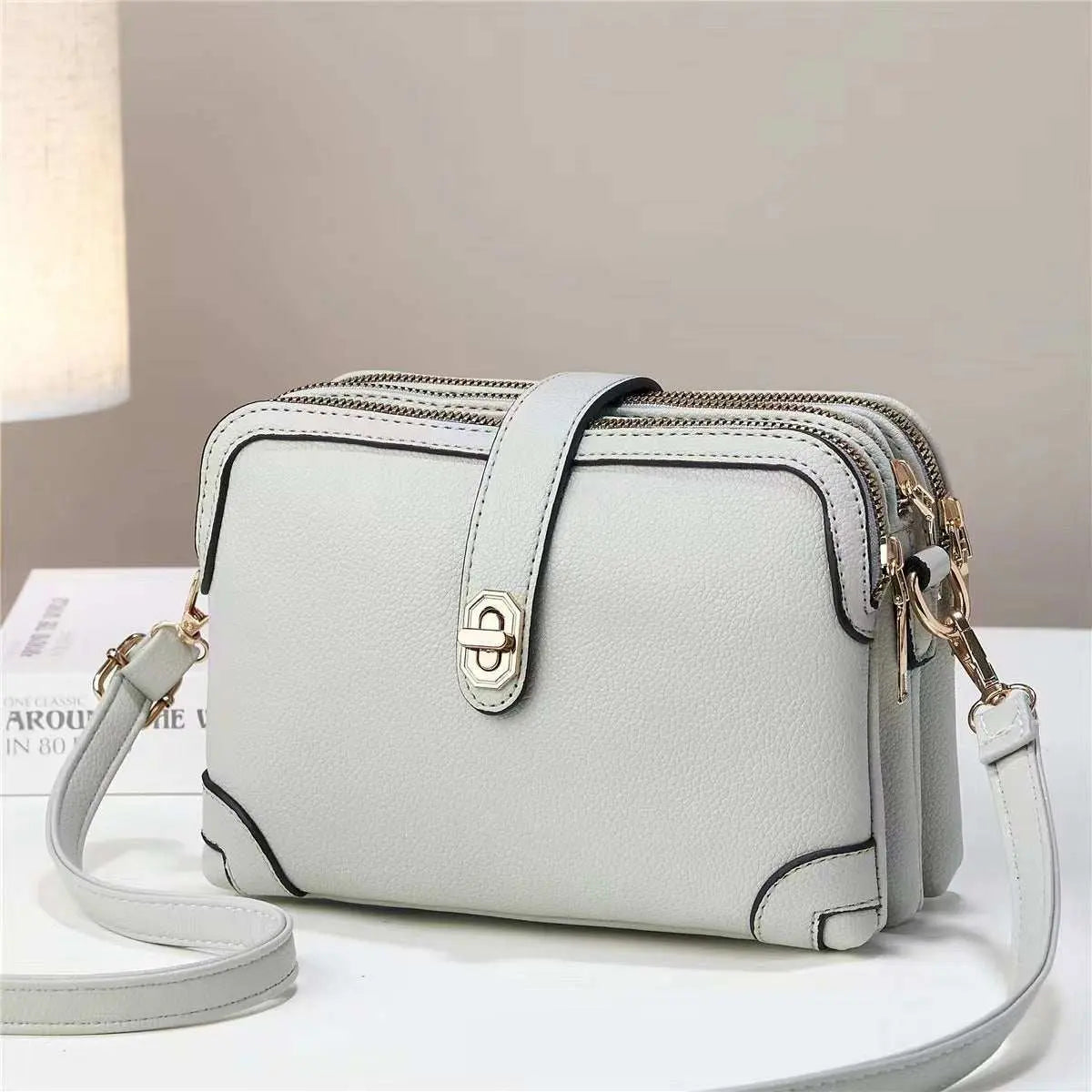 Multi - layer Lychee Pattern Simple Texture Soft Leather Western Style Multi - functional Shoulder Crossbody Small Square Bag - AMIR BAGS INDIA PRIVATE LIMITED