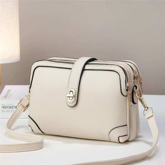 Multi - layer Lychee Pattern Simple Texture Soft Leather Western Style Multi - functional Shoulder Crossbody Small Square Bag - AMIR BAGS INDIA PRIVATE LIMITED
