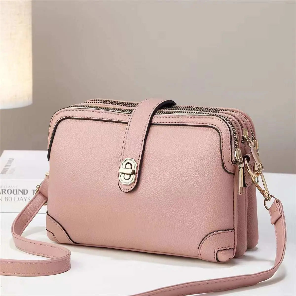 Multi - layer Lychee Pattern Simple Texture Soft Leather Western Style Multi - functional Shoulder Crossbody Small Square Bag - AMIR BAGS INDIA PRIVATE LIMITED