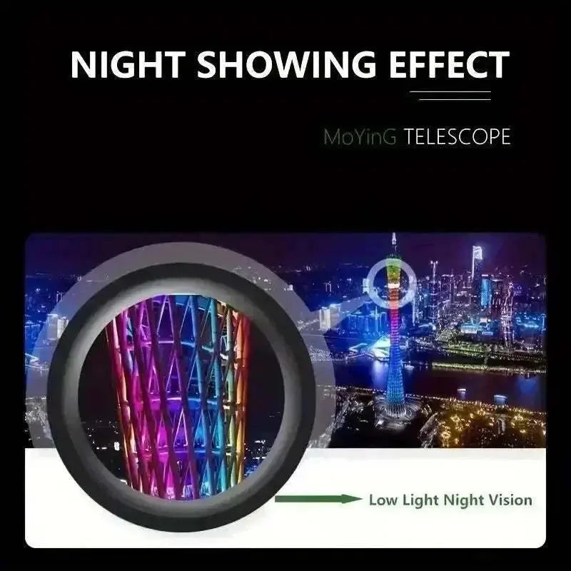 2000x25 HD Monocular telescope with night vision showing cityscape view at night through lens