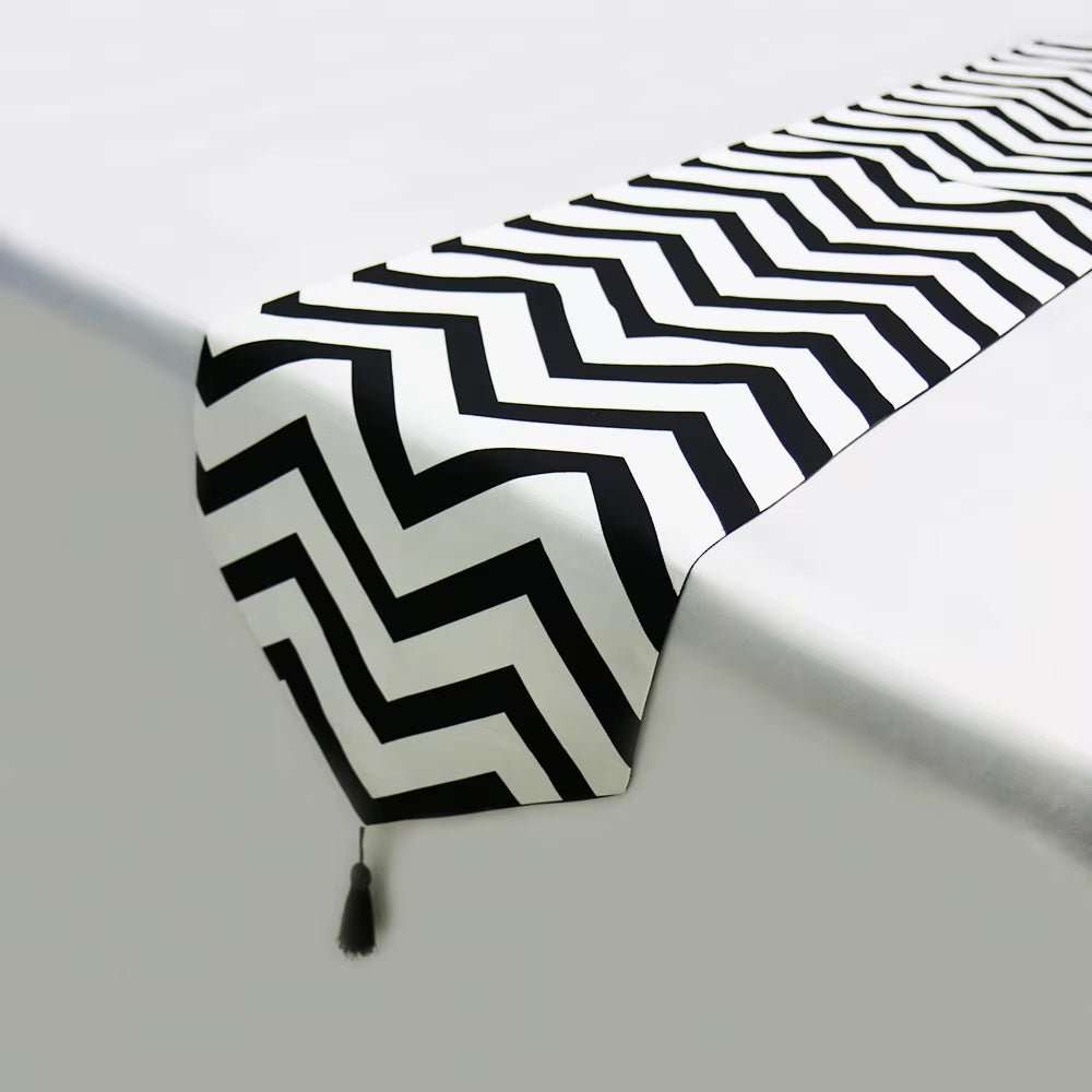 New Black White Striped Table Runner Tea Table TV Cabinet Tablecloth Home Decor Cover Table Cloth with Tassel Party Bed Runner - AMIR BAGS INDIA PRIVATE LIMITED