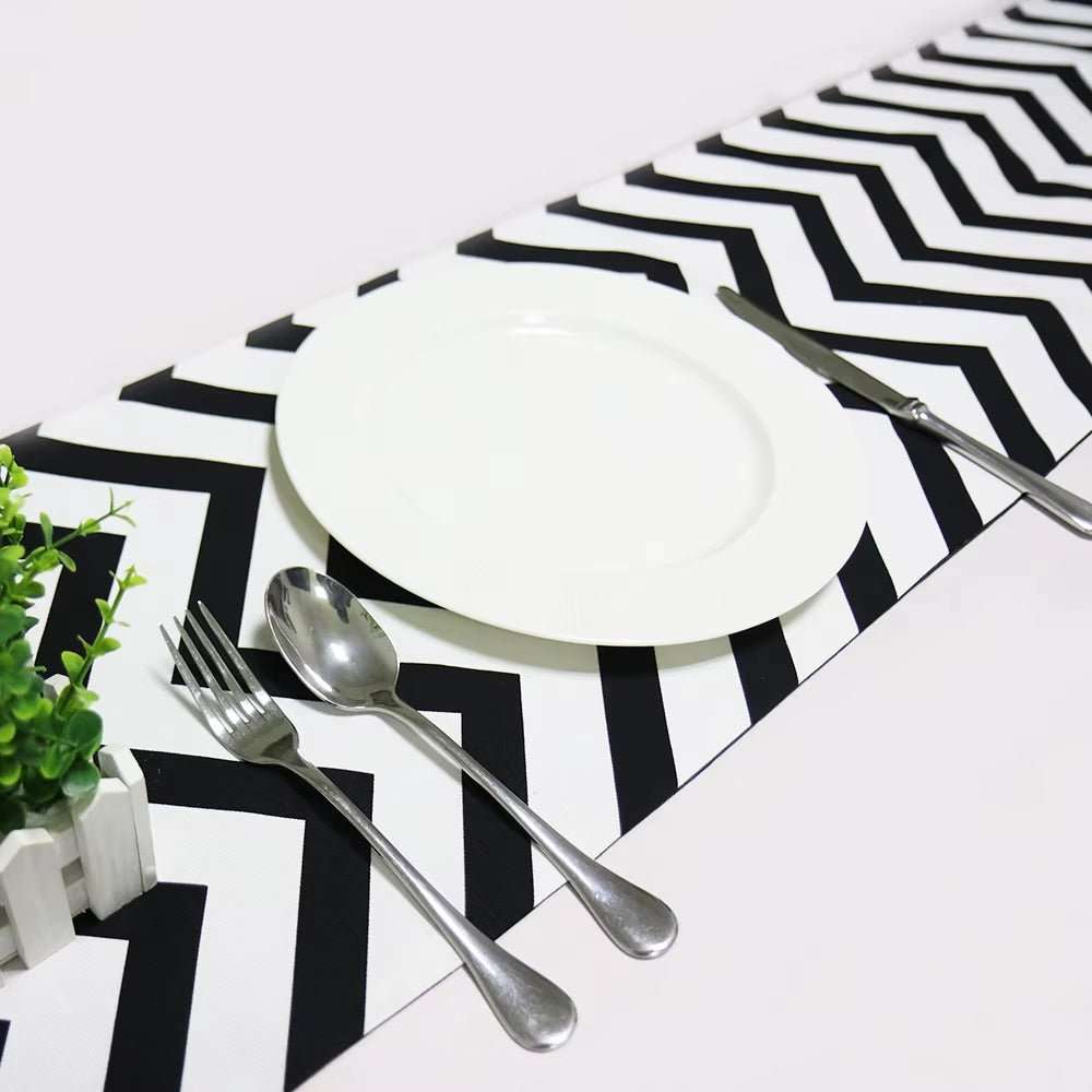 New Black White Striped Table Runner Tea Table TV Cabinet Tablecloth Home Decor Cover Table Cloth with Tassel Party Bed Runner - AMIR BAGS INDIA PRIVATE LIMITED