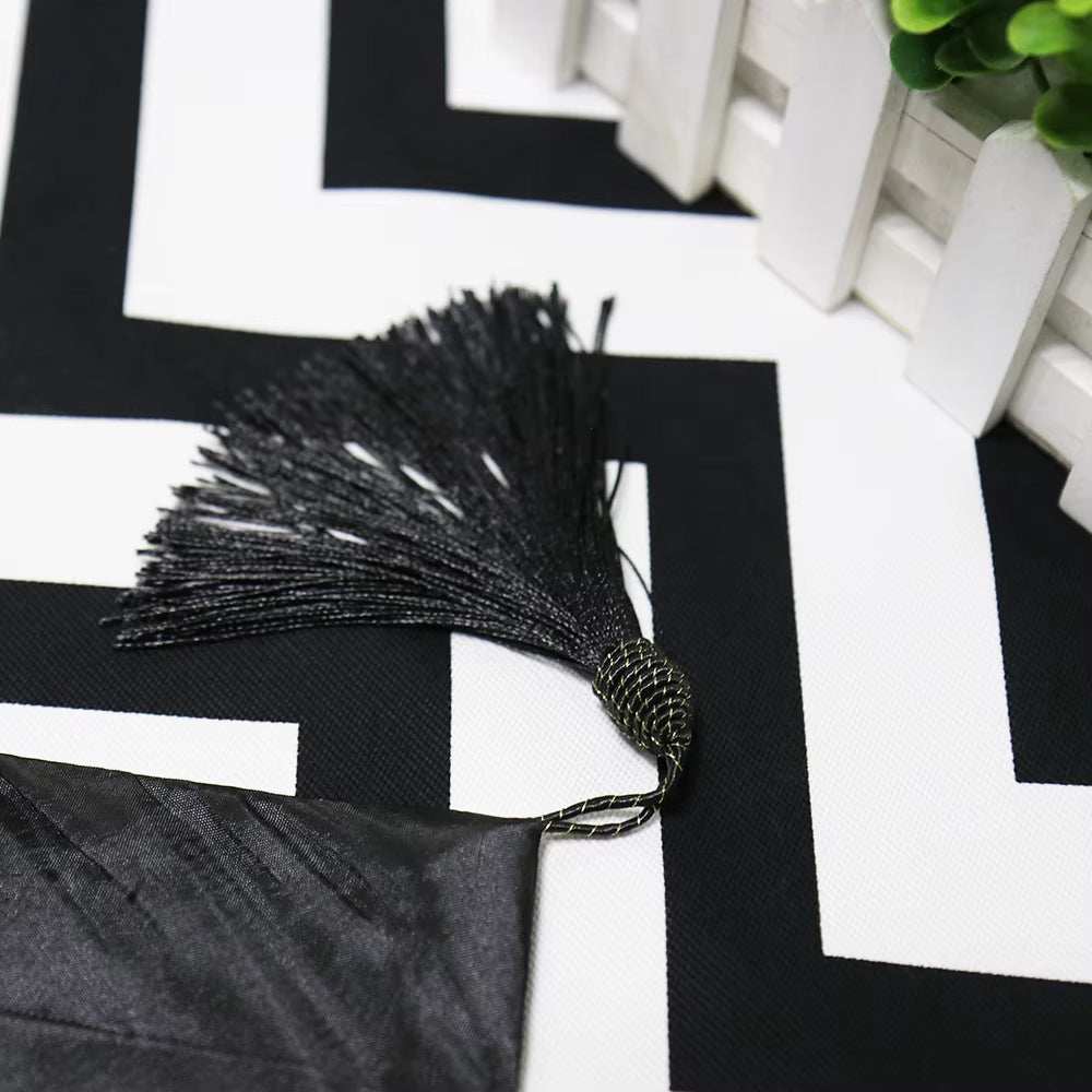 New Black White Striped Table Runner Tea Table TV Cabinet Tablecloth Home Decor Cover Table Cloth with Tassel Party Bed Runner - AMIR BAGS INDIA PRIVATE LIMITED