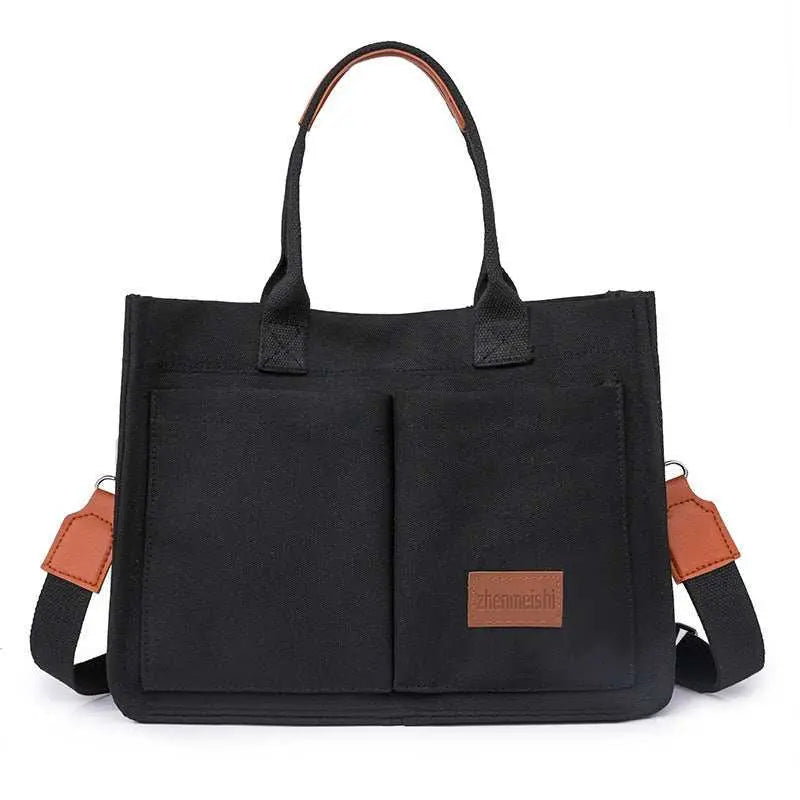 New Canvas Shoulder Bag Women Large Capacity Multi - pocket Handbags Casual Crossbody Shopper Bags For Students - AMIR BAGS INDIA PRIVATE LIMITED