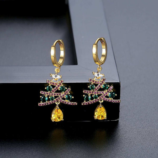 New Christmas Tree Earrings With Colorful Rhinestones Fashion Personality Shining Earrings Gift For Women Jewelry - AMIR BAGS INDIA PRIVATE LIMITED