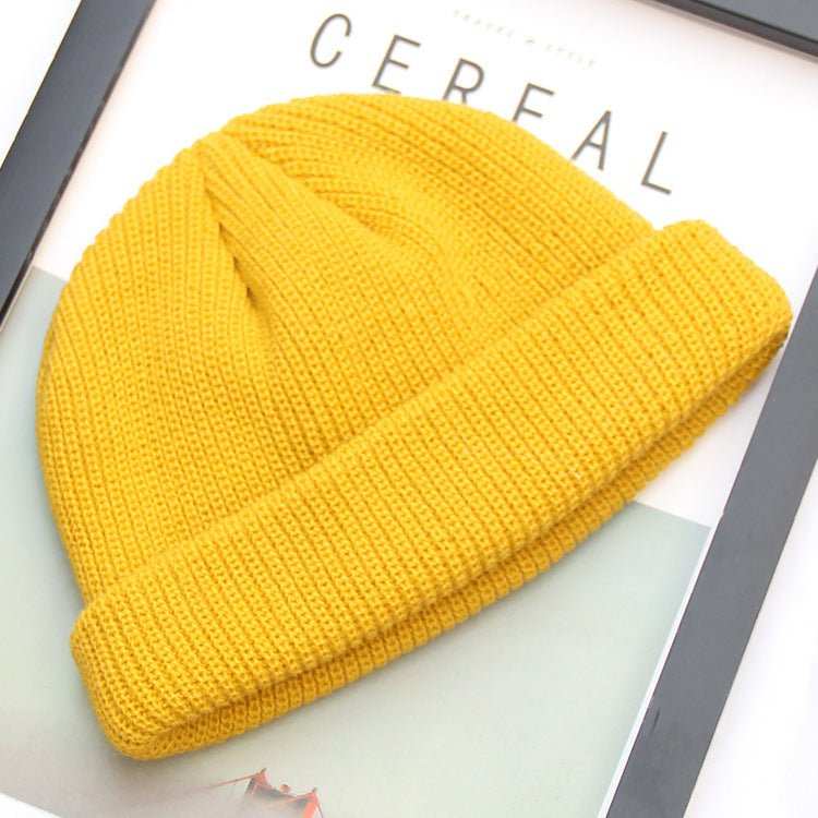 New Fashion Mens Beanie Winter Knit Hat Boy Skullcap Sailor Cap Cuffs Retro Navy Short Hat Solid Color Unisex Autumn Warm Cap - AMIR BAGS INDIA PRIVATE LIMITED
