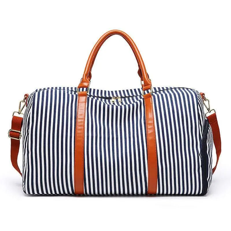 New Fashion Stripe Contrast Color and Leather Canvas Big Bag - AMIR BAGS INDIA PRIVATE LIMITED