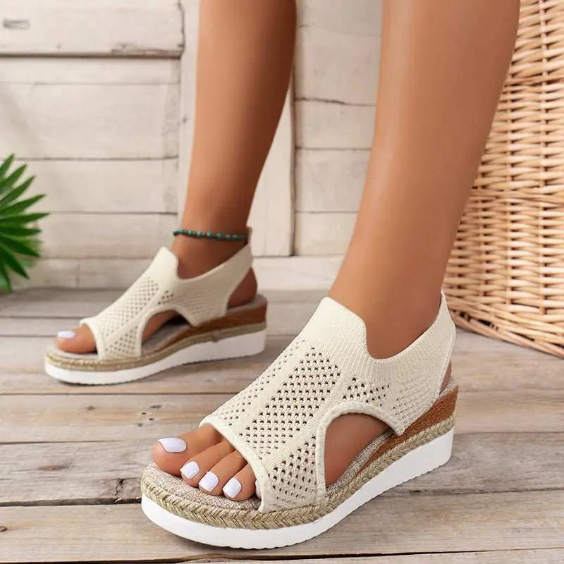 New Hollow Wedges Sandals Summer Fly Woven Breathable Mesh Shoes For Women Peep - Toe Sandals - AMIR BAGS INDIA PRIVATE LIMITED