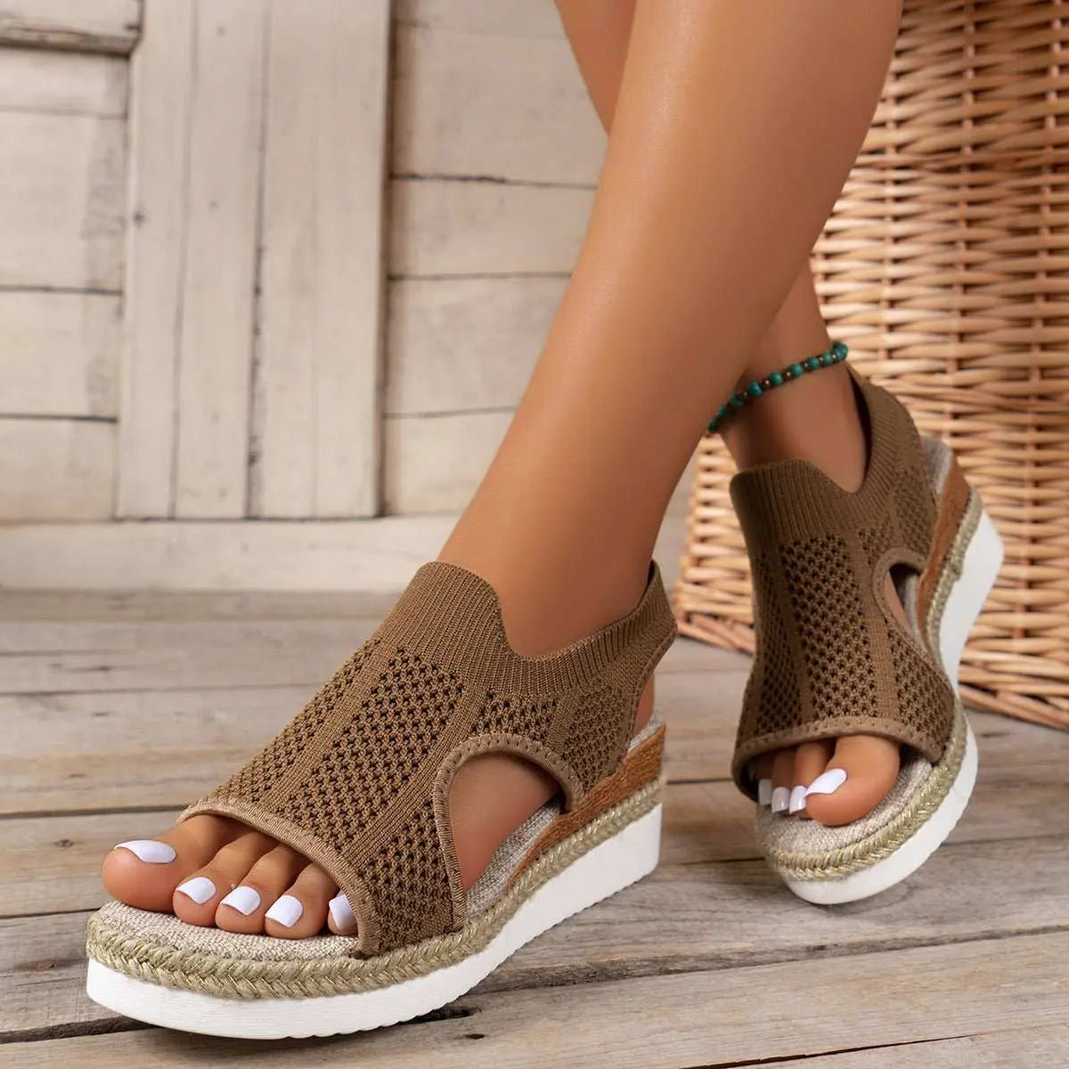 New Hollow Wedges Sandals Summer Fly Woven Breathable Mesh Shoes For Women Peep - Toe Sandals - AMIR BAGS INDIA PRIVATE LIMITED