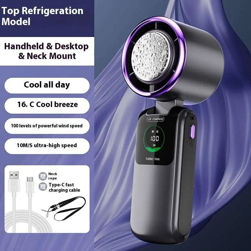 New Ice Pack High - Speed Handheld Eletirc Fan Speed Adjustable Folding Mini Fan Portable Outdoor Hanging Neck Small Fan - AMIR BAGS INDIA PRIVATE LIMITED