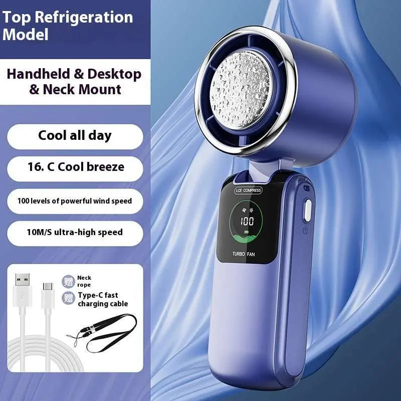 New Ice Pack High - Speed Handheld Eletirc Fan Speed Adjustable Folding Mini Fan Portable Outdoor Hanging Neck Small Fan - AMIR BAGS INDIA PRIVATE LIMITED