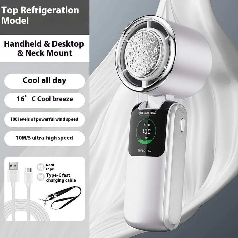 New Ice Pack High - Speed Handheld Eletirc Fan Speed Adjustable Folding Mini Fan Portable Outdoor Hanging Neck Small Fan - AMIR BAGS INDIA PRIVATE LIMITED