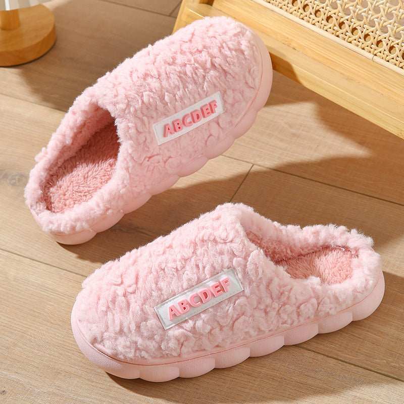 New Letter Home Slippers Autumn And Winter Indoor Non - slip Thick - soled Fur Slippers Fluffy Slides Household Warm Shoes - AMIR BAGS INDIA PRIVATE LIMITED