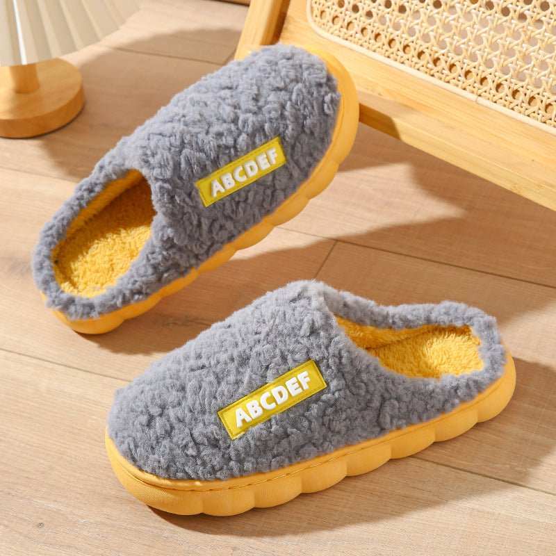 New Letter Home Slippers Autumn And Winter Indoor Non - slip Thick - soled Fur Slippers Fluffy Slides Household Warm Shoes - AMIR BAGS INDIA PRIVATE LIMITED