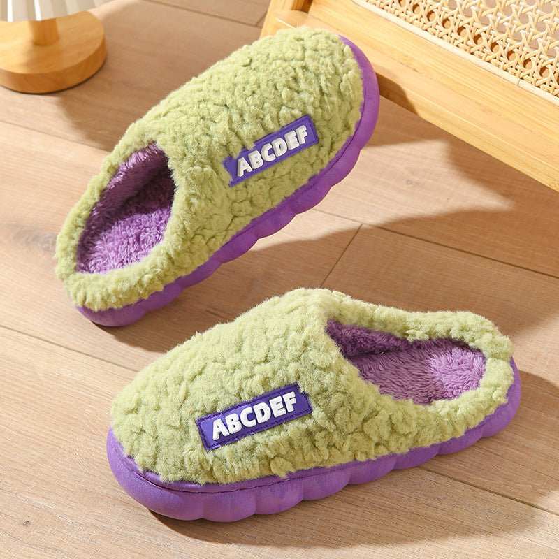 New Letter Home Slippers Autumn And Winter Indoor Non - slip Thick - soled Fur Slippers Fluffy Slides Household Warm Shoes - AMIR BAGS INDIA PRIVATE LIMITED