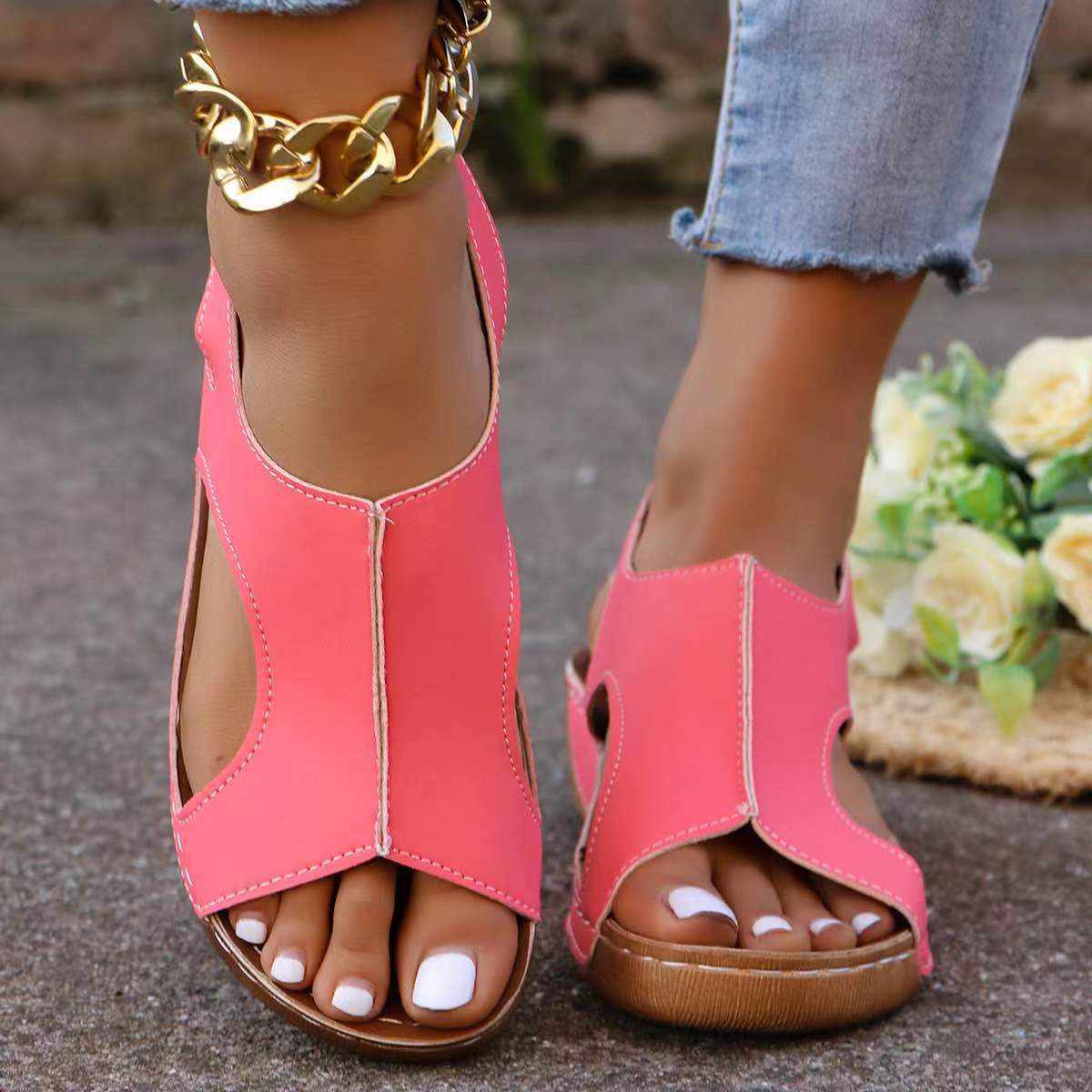 New Summer Wedges Sandals With Elastic Band Design Casual Fish Mouth Shoes For Women - AMIR BAGS INDIA PRIVATE LIMITED