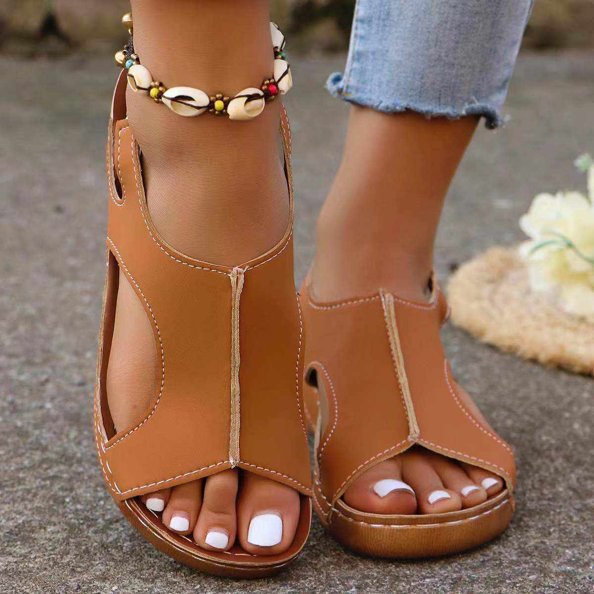 New Summer Wedges Sandals With Elastic Band Design Casual Fish Mouth Shoes For Women - AMIR BAGS INDIA PRIVATE LIMITED